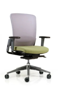 Fauteuil de bureau F8 - assise tissu et dossier résille Rythm - piétement aluminium poli
