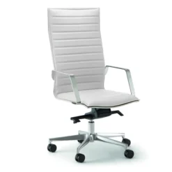 Fauteuil de bureau Lira - cuir - accoudoirs fixes chromés - piétement aluminium poli - haut dossier