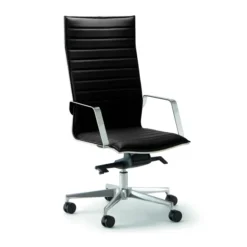 Fauteuil de bureau Lira - cuir - accoudoirs fixes chromés - piétement aluminium poli - haut dossier