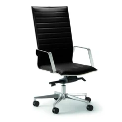 Fauteuil de bureau Lira - cuir - accoudoirs fixes chromés - piétement aluminium poli
