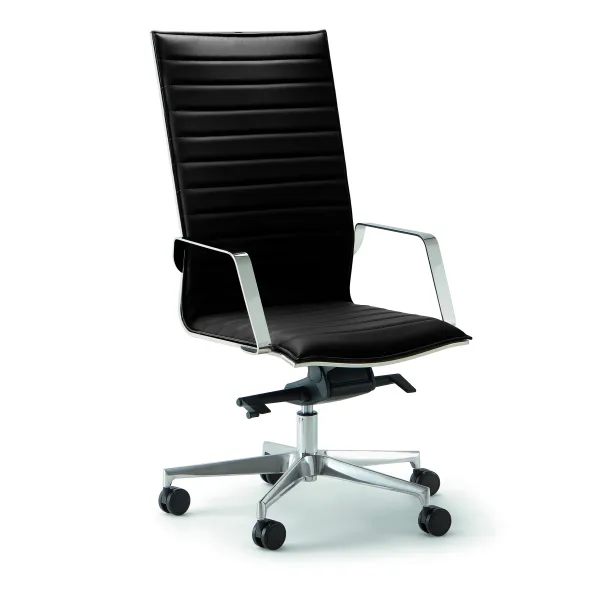 Fauteuil de bureau Lira - cuir - accoudoirs fixes chromés - piétement aluminium poli
