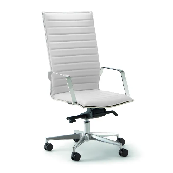 Fauteuil de bureau Lira - cuir - accoudoirs fixes chromés - piétement aluminium poli