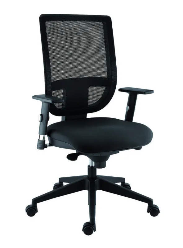 Fauteuil de bureau Tertio - assise tissu noir panthère 009 - dossier résille noir - Roulette sol dur