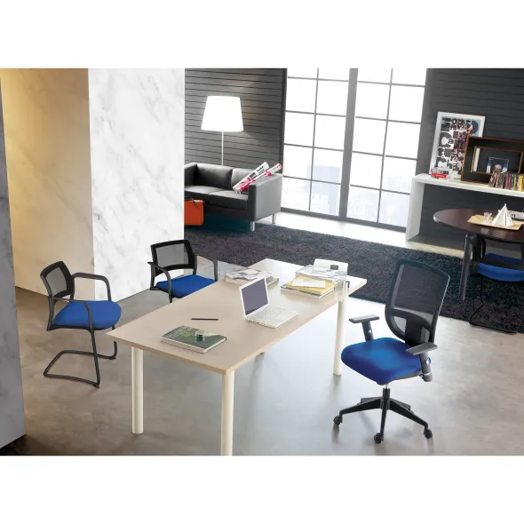 Fauteuil de réunion luge Kyos - assise tissu - dossier résille - piétement époxy - lot de 2