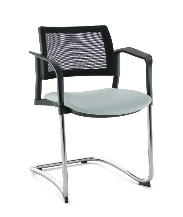 Fauteuil de réunion luge Kyos - assise textile enduit grainé - dossier résille - piétement chrome - lot de 2