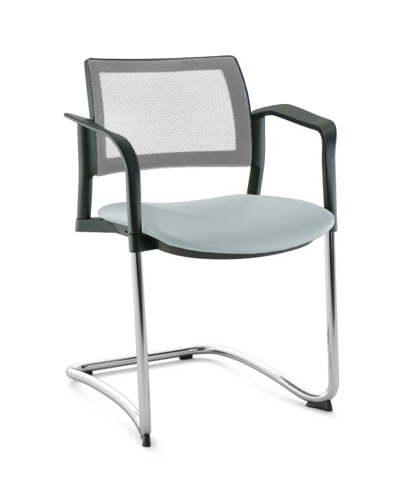 Fauteuil de réunion luge Kyos - assise textile enduit grainé - dossier résille - piétement chrome - lot de 2