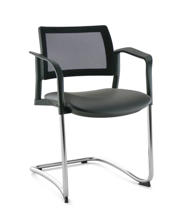 Fauteuil de réunion luge Kyos - assise textile enduit grainé - dossier résille - piétement chrome - lot de 2