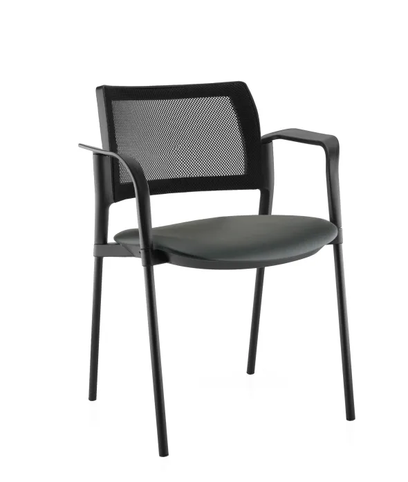 Fauteuil de réunion 4 pieds Kyos- assise textile enduit grainé - dossier résille - piétement époxy - lot de 2