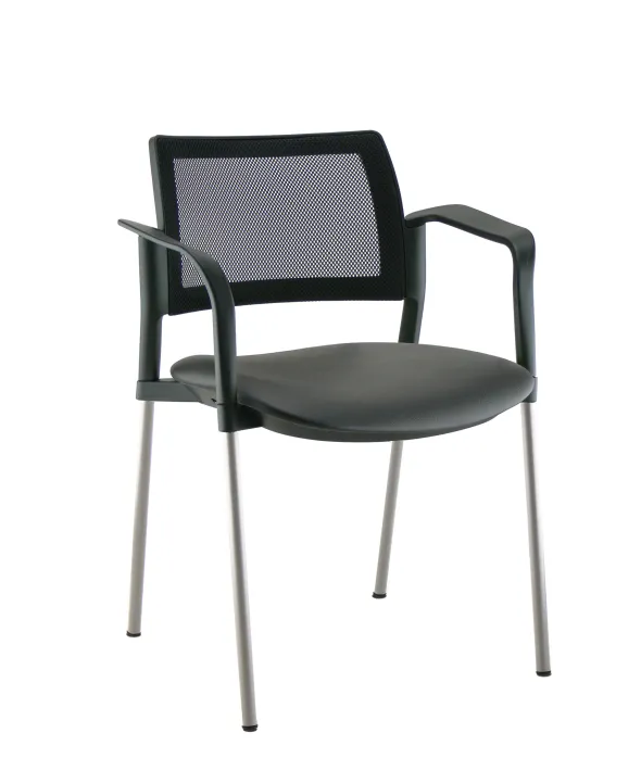 Fauteuil de réunion 4 pieds Kyos- assise textile enduit grainé - dossier résille - piétement époxy - lot de 2