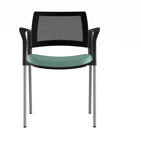 Fauteuil de réunion 4 pieds Kyos- assise textile enduit grainé - dossier résille - piétement époxy - lot de 2