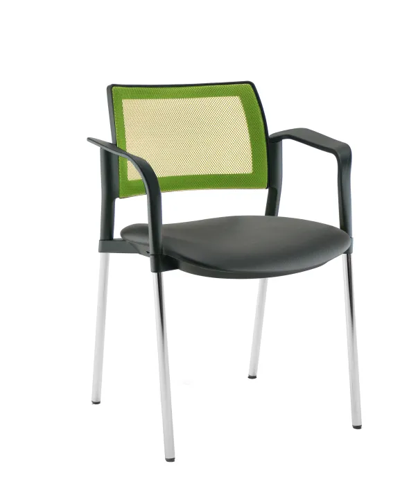 Fauteuil de réunion 4 pieds Kyos- assise textile enduit grainé - dossier résille - piétement chrome - lot de 2
