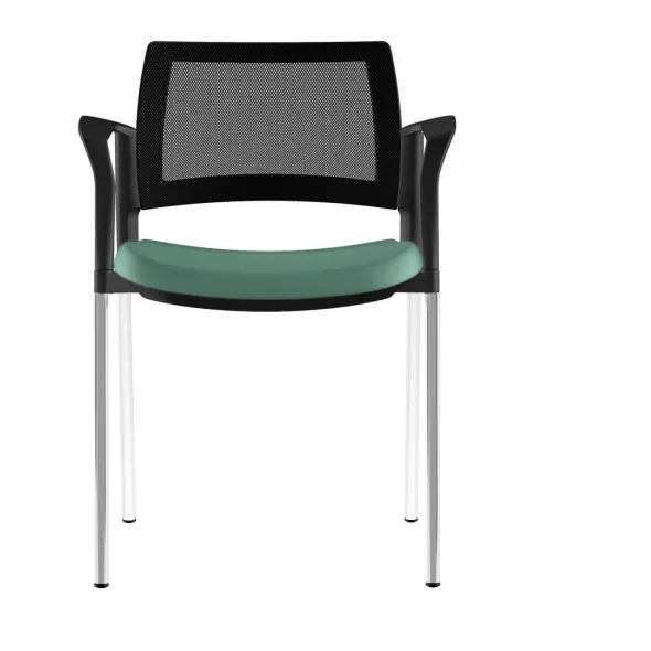Fauteuil de réunion 4 pieds Kyos- assise textile enduit grainé - dossier résille - piétement chrome - lot de 2