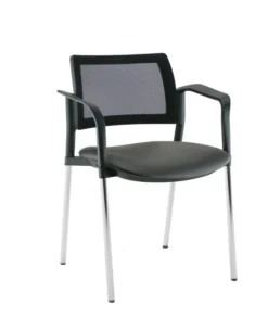 Fauteuil de réunion 4 pieds Kyos- assise textile enduit grainé - dossier résille - piétement chrome - lot de 2