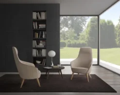 Fauteuil haut dossier Drift - piétement hêtre - tissu