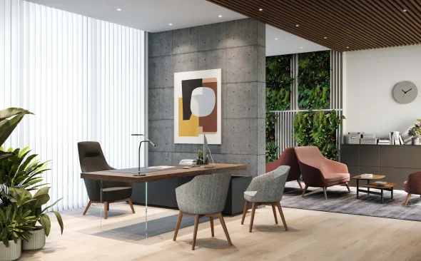 Fauteuil haut dossier Drift - piétement hêtre - tissu