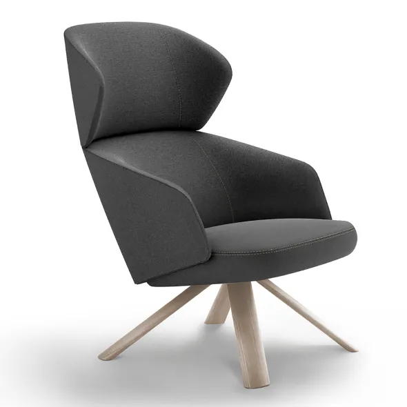 Fauteuil haut dossier Etzia - tissu - piétement chêne massif