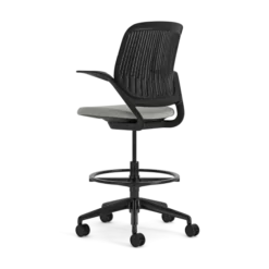 Fauteuil haut pivotant Cobi - structure et piétement noir - tissu et résille - piétement sur roulettes