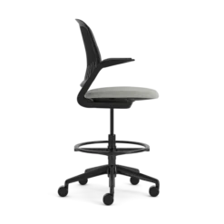 Fauteuil haut pivotant Cobi - structure et piétement noir - tissu et résille - piétement sur roulettes