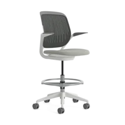 Fauteuil haut pivotant Cobi - structure et piétement blanc - tissu et résille - piétement sur roulettes