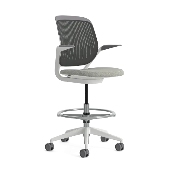 Fauteuil haut pivotant Cobi - structure et piétement blanc - tissu et résille - piétement sur roulettes
