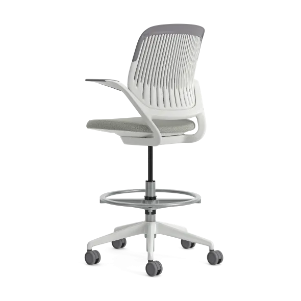 Fauteuil haut pivotant Cobi - structure et piétement blanc - tissu et résille - piétement sur roulettes