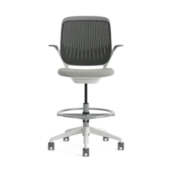 Fauteuil haut pivotant Cobi - structure et piétement blanc - tissu et résille - piétement sur roulettes