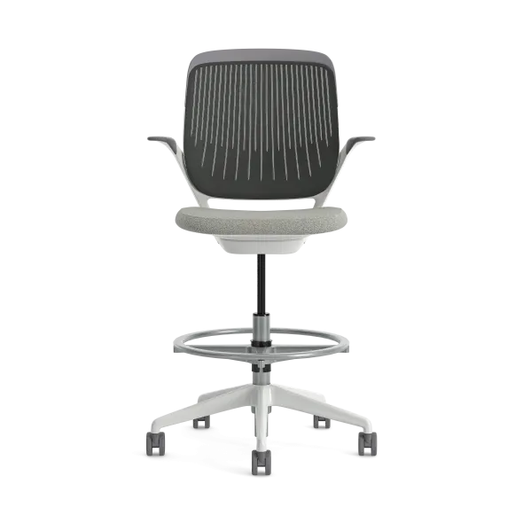 Fauteuil haut pivotant Cobi - structure et piétement blanc - tissu et résille - piétement sur roulettes
