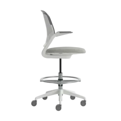 Fauteuil haut pivotant Cobi - structure et piétement blanc - tissu et résille - piétement sur roulettes