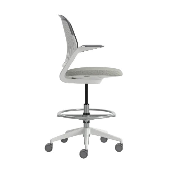 Fauteuil haut pivotant Cobi - structure et piétement blanc - tissu et résille - piétement sur roulettes
