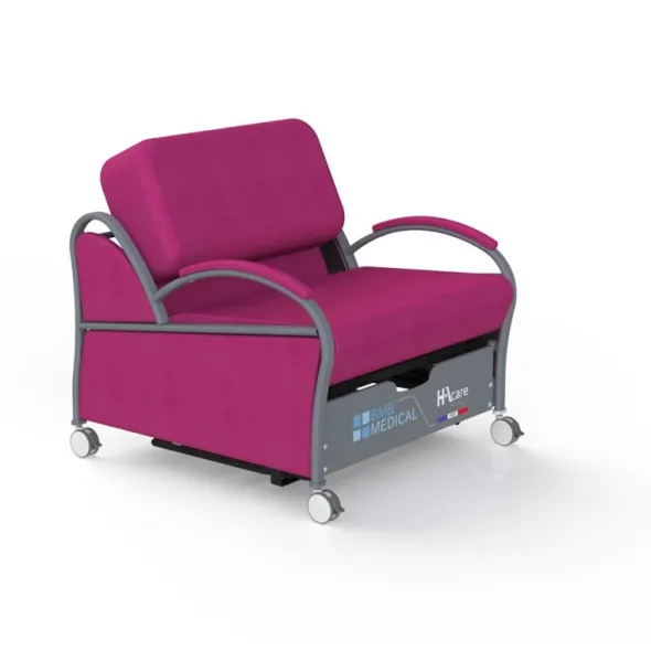Fauteuil lit accompagnant - Syreeta - l. 101 x h. 91 x pr. 94 cm - avec matelas mousse l. 66 x h. 190 x ép. 10 cm