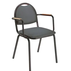 Fauteuil 4 pieds Arioso - textile enduit anthracite - piétement noir - empilable - lot de 2