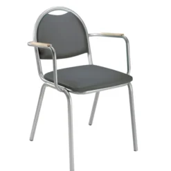 Fauteuil 4 pieds Arioso - textile enduit anthracite - piétement gris alu - empilable - lot de 2