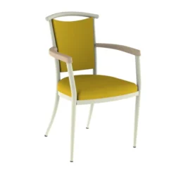 Fauteuil 4 pieds 550 - assise et dossier textile enduit - accotoirs bois - piétement aluminium