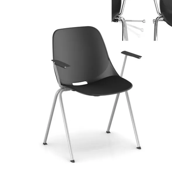 Fauteuil 4 pieds Bakea - polypropylène - piétement époxy - empilable et accrochable - lot de 4