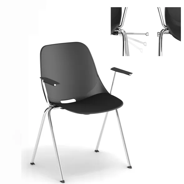 Fauteuil 4 pieds Bakea - polypropylène - piétement chrome - empilable et accrochable - lot de 4
