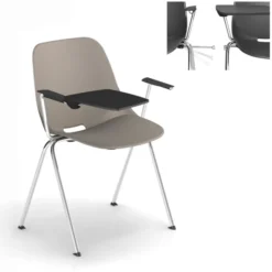Fauteuil 4 pieds Bakea - polypropylène - tablette écritoire intégrée - piét. chrome - empilable accrochable - lot de 3