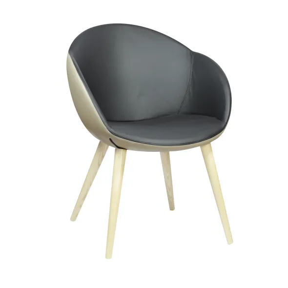 Fauteuil 4 pieds bois Evy - cuir - bicolore