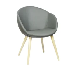 Fauteuil 4 pieds bois Evy - cuir - unicolore