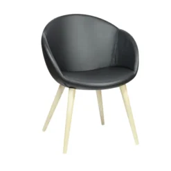 Fauteuil 4 pieds bois Evy - cuir - unicolore