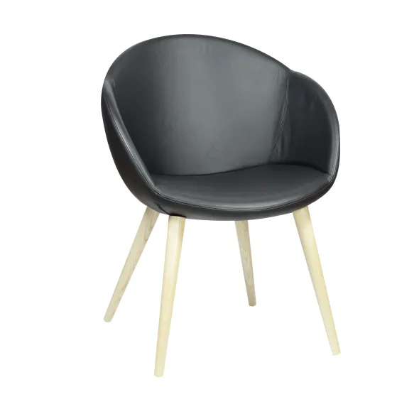 Fauteuil 4 pieds bois Evy - cuir - unicolore