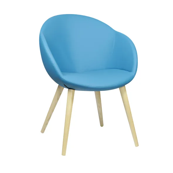 Fauteuil 4 pieds bois Evy - textile enduit lisse - unicolore