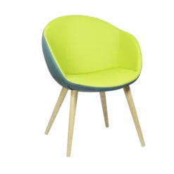 Fauteuil 4 pieds bois Evy - textile enduit lisse - bicolore