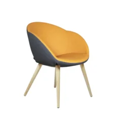 Fauteuil 4 pieds bois Evy - textile enduit texturé - bicolore