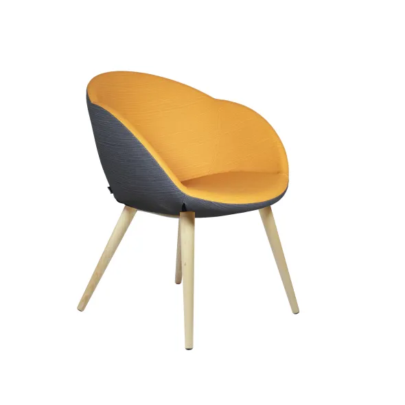 Fauteuil 4 pieds bois Evy - textile enduit texturé - bicolore