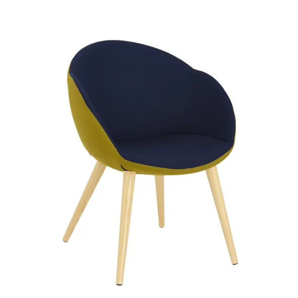 Fauteuil 4 pieds bois Evy - tissu - bicolore