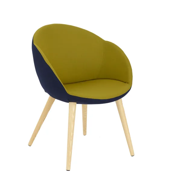 Fauteuil 4 pieds bois Evy - tissu - bicolore