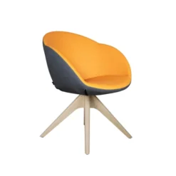 Fauteuil 4 pieds bois pivotant Evy - textile enduit texturé - bicolore