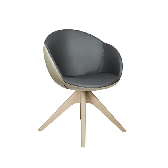 Fauteuil 4 pieds bois pivotant Evy - cuir - bicolore