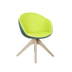 Fauteuil 4 pieds bois pivotant Evy - textile enduit lisse - bicolore