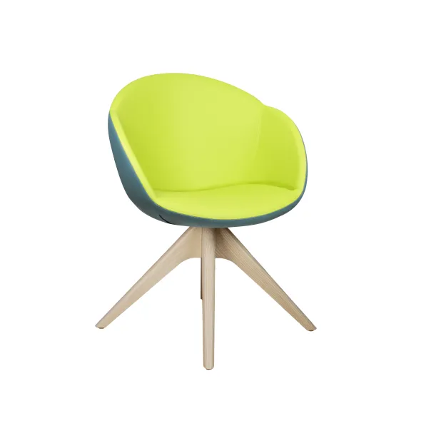 Fauteuil 4 pieds bois pivotant Evy - textile enduit lisse - bicolore
